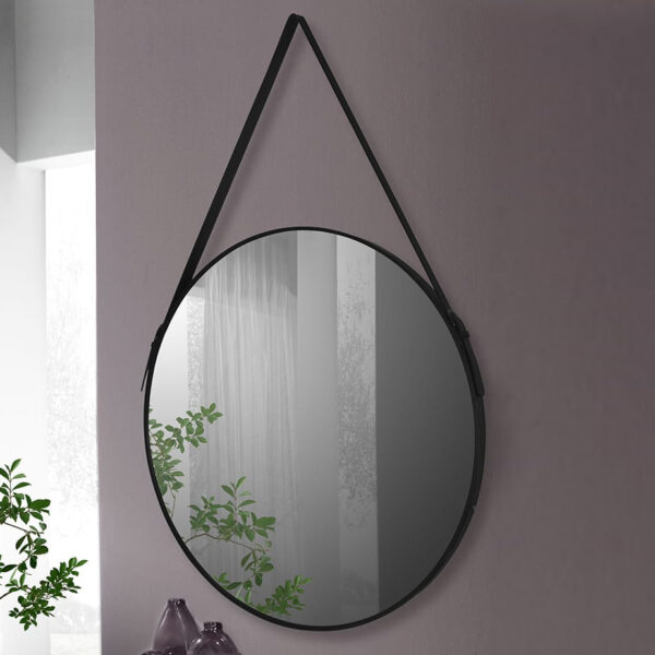 SONNI Espejo de Baño Redondo Marco de Aluminio Negro Diseño de Espejo  Redondo Sencillo y Luminoso 40x40 cm