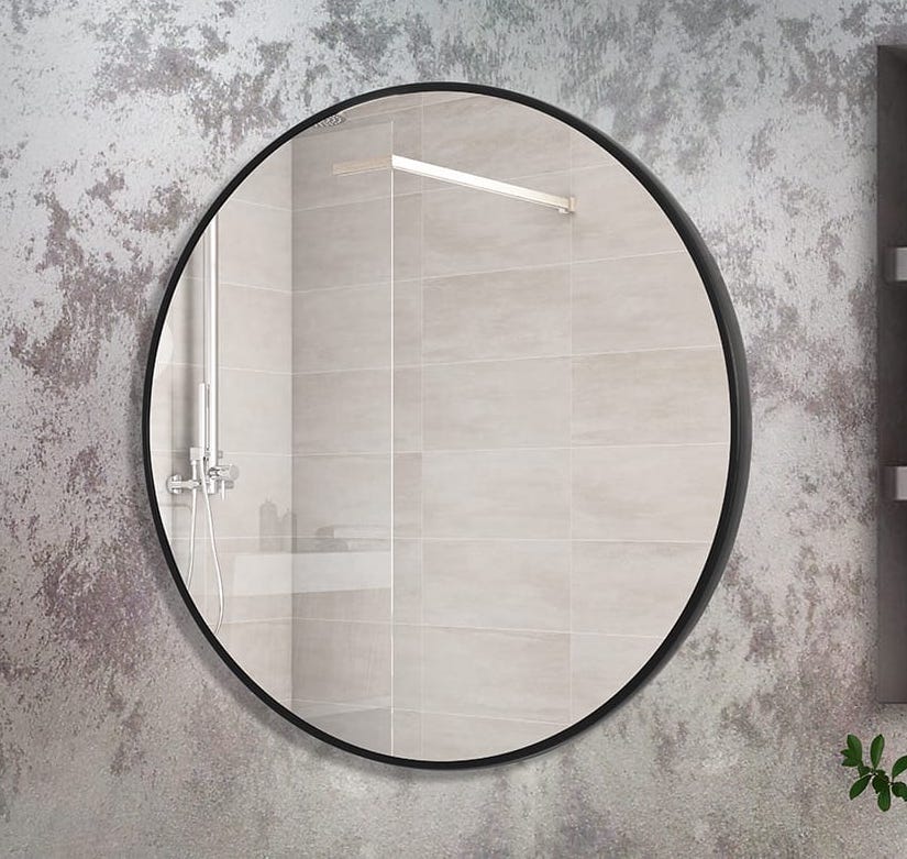 Espejo de Baño Led redondo Antivaho. Modelo SOL Marco aluminio negro -  Bricomoraleja